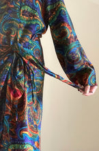 80's Navy Paisley Faux Wrap Dress