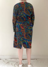 80's Navy Paisley Faux Wrap Dress