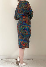80's Navy Paisley Faux Wrap Dress