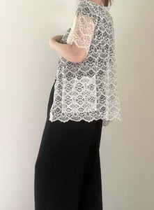 80's Ivory Lace Overlay Blouse