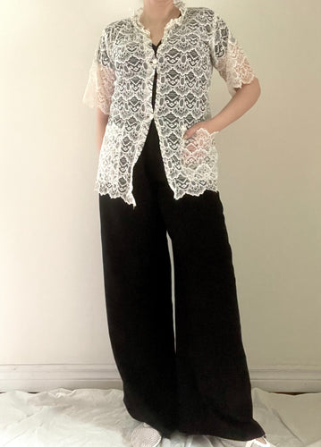 80's Ivory Lace Overlay Blouse