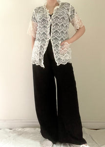 80's Ivory Lace Overlay Blouse