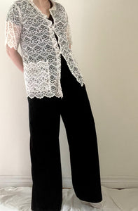 80's Ivory Lace Overlay Blouse