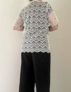 80's Ivory Lace Overlay Blouse