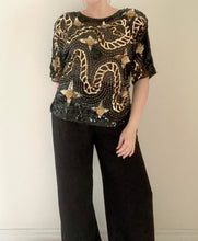 80's Black and Gold Sequin Blouse