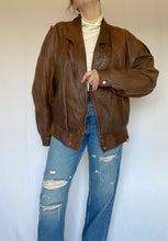 80's Brown Leather Bomber Jacket