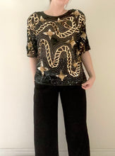 80's Black and Gold Sequin Blouse