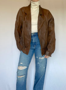 80's Brown Leather Bomber Jacket