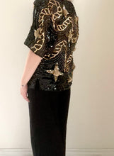 80's Black and Gold Sequin Blouse