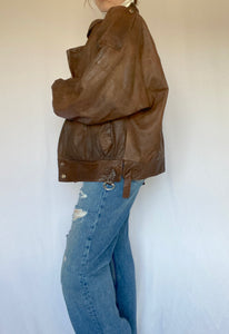 80's Brown Leather Bomber Jacket