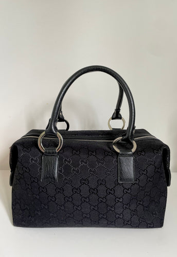 90's Black Canvas Gucci Boston Bag