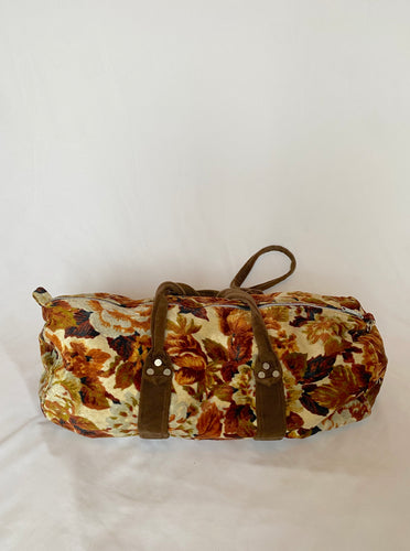 70's Brown and Orange Floral Duffle Bag