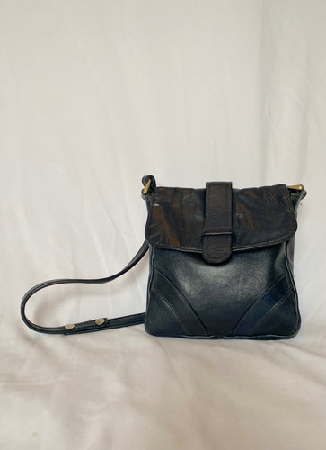 70's Navy Blue Leather Satchel