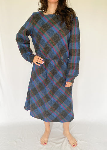80's Wool Blend Plaid Dress