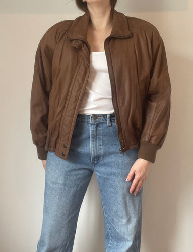 80's Brown Leather Bomber