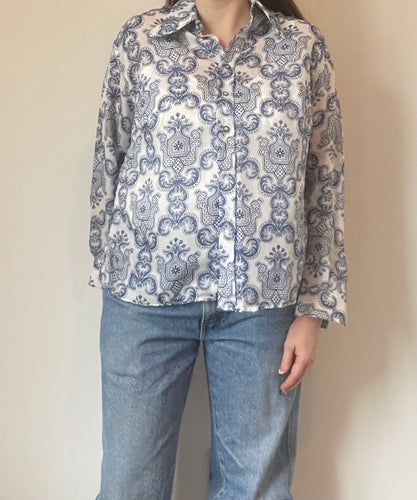 70's Blue and Ivory Button-Up