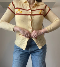 70's Ivory Embroidered Cardigan