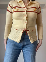 70's Ivory Embroidered Cardigan
