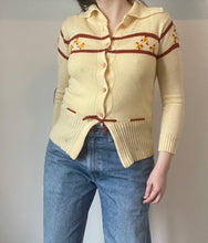 70's Ivory Embroidered Cardigan