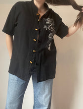 90's Black Cotton Dragon Embroidered Tee