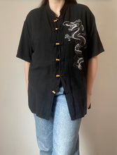 90's Black Cotton Dragon Embroidered Tee