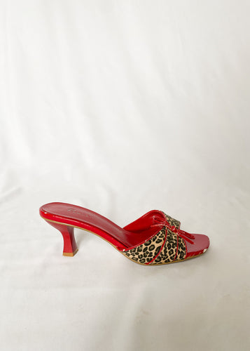 Red Animal Print Kitten Heels
