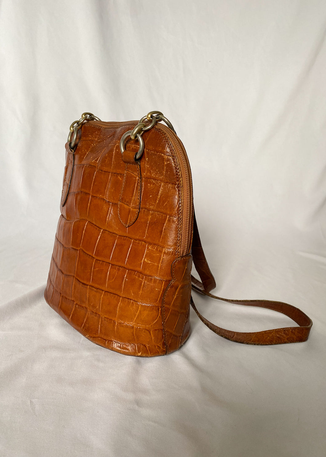 Vintage Brown Croc Print Leather Purse