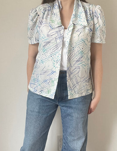 90's White Short Sleeve Blouse