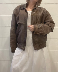 80's Distressed Brown Leather Jacket