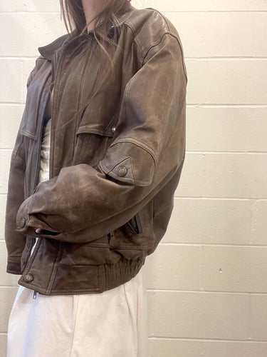 80's Distressed Brown Leather Jacket