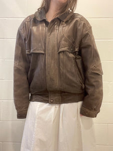 80's Distressed Brown Leather Jacket