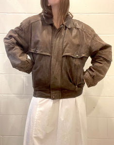 80's Distressed Brown Leather Jacket