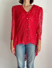 80's Red Lace Coattail Blouse