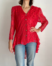 80's Red Lace Coattail Blouse