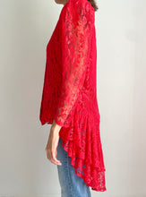 80's Red Lace Coattail Blouse