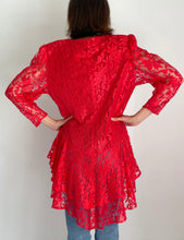 80's Red Lace Coattail Blouse