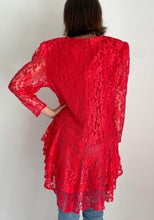 80's Red Lace Coattail Blouse