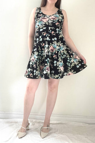 90's Black Floral Babydoll Dress