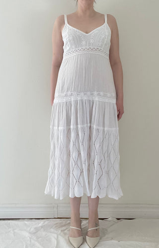 70's White Cotton Sundress