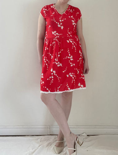 70's Red and White Floral Midi Dress