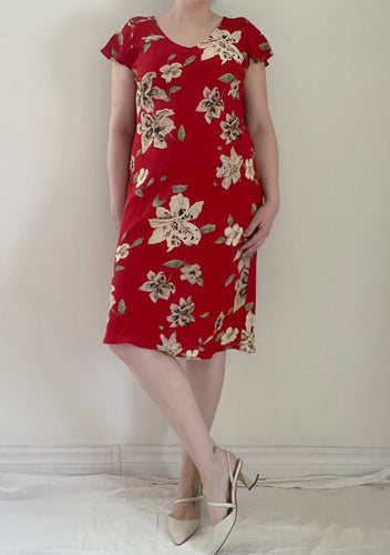 90's Red Floral Midi Dress