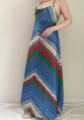 70's Colourful Chevron Maxi Dress