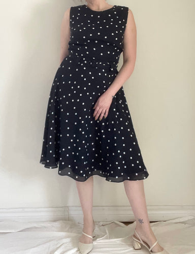 90's Navy and White Polka Dot Dress