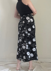 90's Black and White Floral Midi Skirt