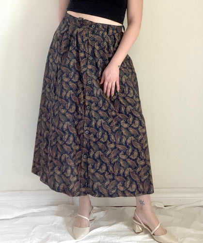 90's Navy Paisley Midi Skirt