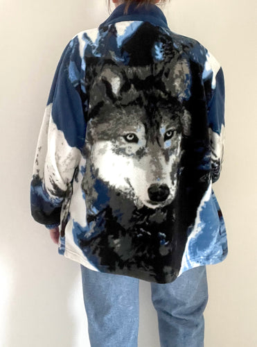 90's Blue Wolf Fleece Zip-UP