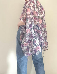 90's Purple Floral Sheer Swim Cover
