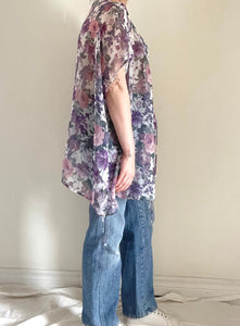 90's Purple Floral Sheer Swim Cover