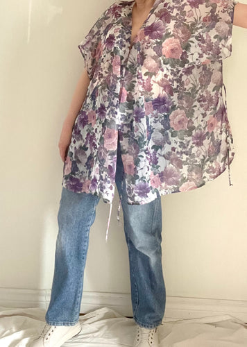 90's Purple Floral Sheer Swim Cover