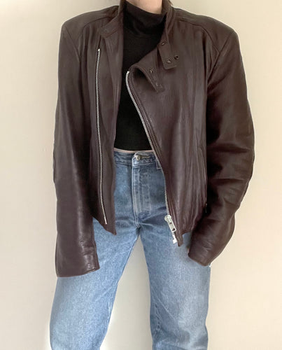 80's Brown Leather Bomber